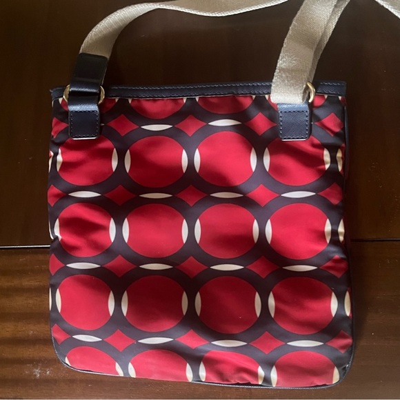 Authentic Michael Kors Nylon Crossbody, Red, White, & Blue with Tan Strap - Picture 2 of 5